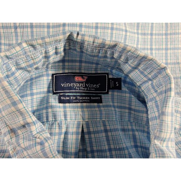 Vineyard Vines Slim Fit Tucker Blue Plaid Shirt - Small - Picture 7 of 8